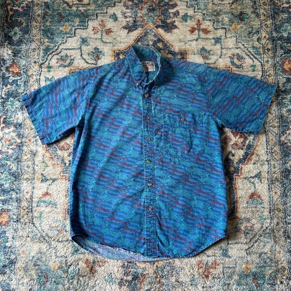 Vintage Wrangler Rugged Wear Fish All Over Print Button-up Shirt - Picture 1 of 4